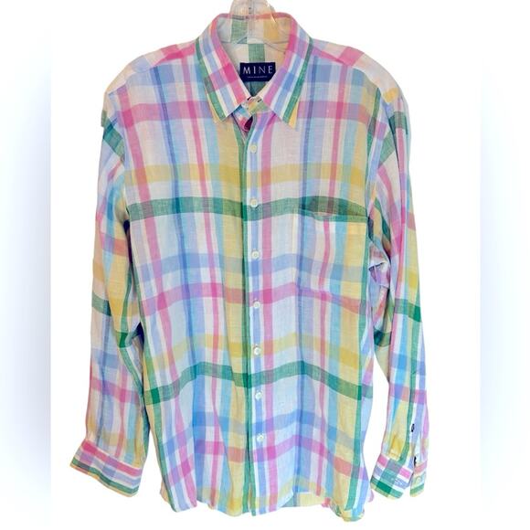 MINE men’s plaid linen button down shirt. Size M - Picture 1 of 4